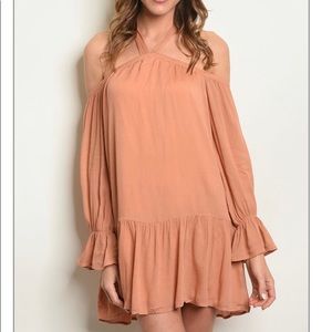 Peach off the shoulders dress